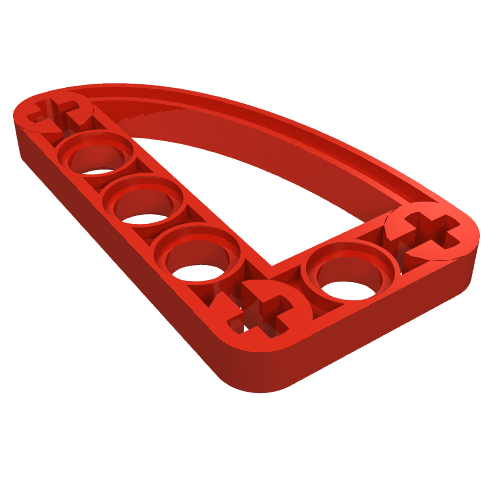 32250 technische liftarm 3x5 aangepaste L vorm kwart elips rood gebruikt